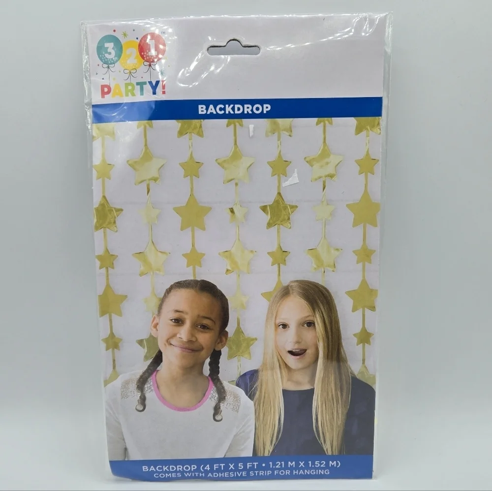 321 Party! Foil Star Photo Booth Backdrop Gold